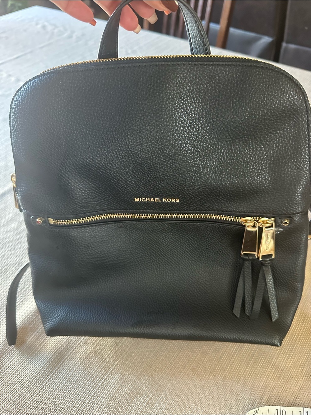 Michael Kors Black Pebbled Leather Backpack with Gold Hardware - Picture 1 of 8